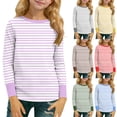 thumbnail image 1 of Zpanxa Girls Blue White Striped Color Block Long Sleeve T Shirt Crew Neck Ringer Casual Top Toddler, 1 of 9