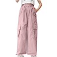 thumbnail image 1 of Zpanxa Girls Cargo Pants Girls Parachute Cargo Pants with Flap Pockets Elastic Waist Drawstring Wide Leg Baggy Trousers for School, 1 of 3