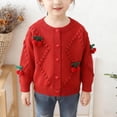 thumbnail image 1 of Zpanxa Girls Crew Neck Cable Knit Cardigan with 3D Cherry Appliqué Heart Button Front Long Sleeve Sweater Coat Cotton Sweaters for Girl, 1 of 5
