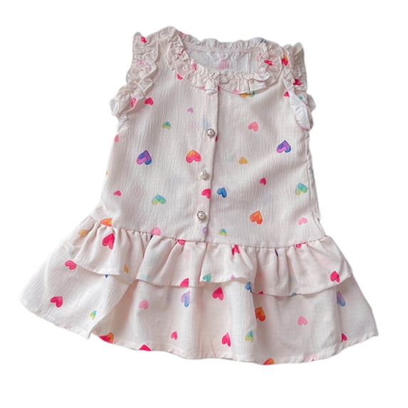Zpanxa Girls Dresses, Girl's Double Layer Skirt Dress Sleeveless Solid Versatile Casual Dresses Pink 1 Years