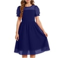 thumbnail image 1 of Zpanxa Girls Dresses, Girl's Polka Dot Mesh Dress Solid Round Neck Short Sleeve Princess Dresses Dark Blue 7 Years, 1 of 5