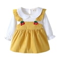 thumbnail image 1 of Zpanxa Girls Dresses Girls' 2 Piece Outfit Set White Shirt & Yellow Suspender Dress Cherry Applique Ruffle Kids Outfit, 1 of 9