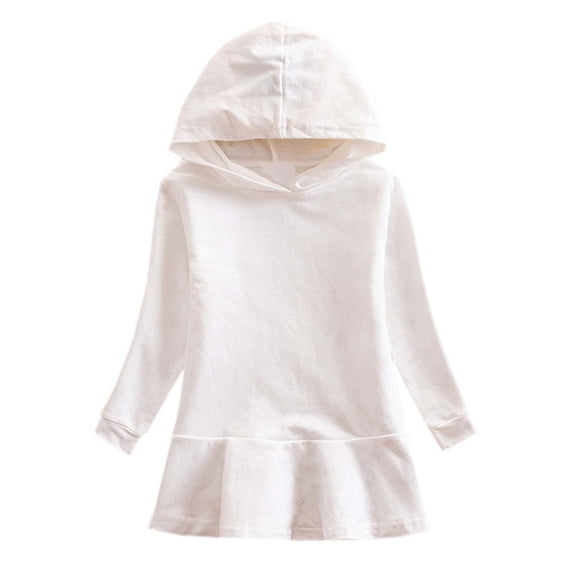 Zpanxa Girls Dresses Girls' Long Sleeve Hooded Sweatshirt Dress Flounce Hem School Daily Holiday Kids Outfit