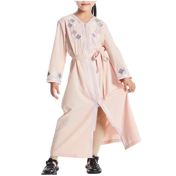 Zpanxa Girls' Dresses Girls' Long Sleeve Open Front Dress Gold Trim Flared Sleeve Casual Holiday Kids Outfit