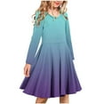 thumbnail image 1 of Zpanxa Girls Dresses Girls' Long Sleeve Round Neck Gradient A-Line Dress Fit & Flare Daily Spring Casual Outfit, 1 of 4