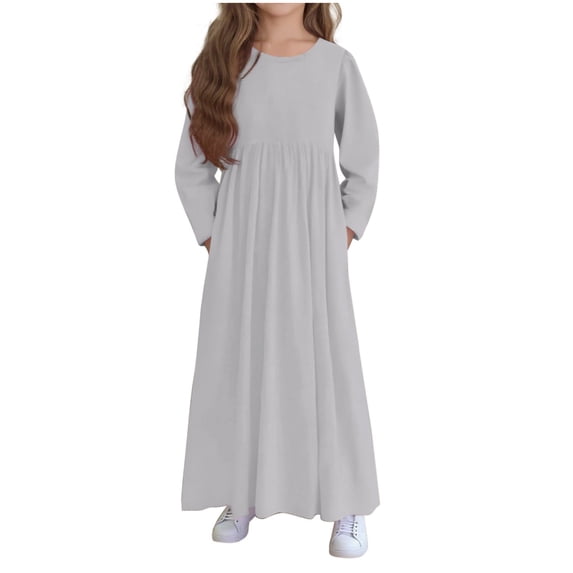Zpanxa Girls Dresses Girls' Long Sleeve Solid Crew Neck Maxi Dress A-Line School Daily Casual Spring Outfit