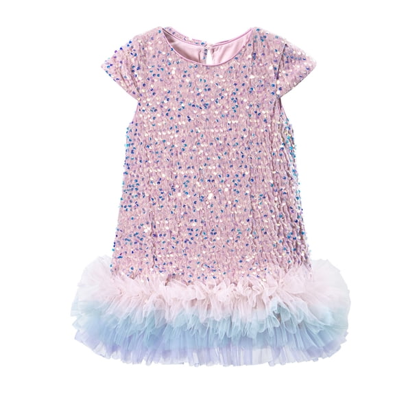 Zpanxa Girls Dresses, Kid's Glitter Casual Dress Solid Sleeveless Princess Daily Dresses Pink 8 Years