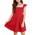 thumbnail image 1 of Zpanxa Girls Dresses, Kid's Mesh Casual Dress Solid Round Neck Sleeveless Dresses Red 10 Years, 1 of 6