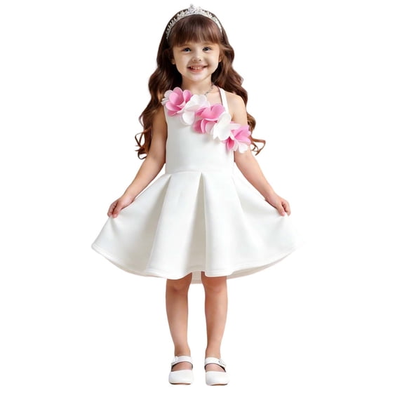 Zpanxa Girls Dresses, Kid's Princess Dress Solid Spaghetti Strap Sleeveless Casual Dresses White 1-2 Years