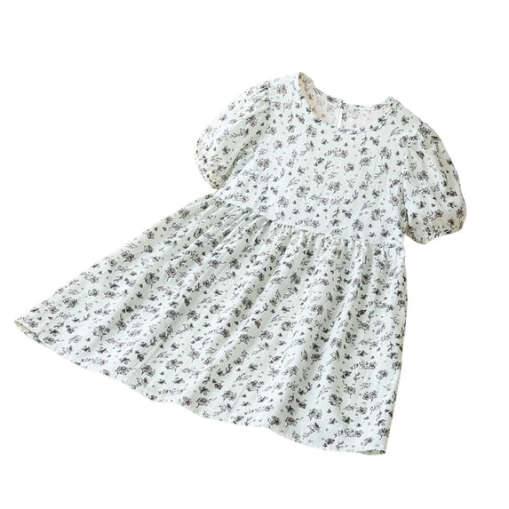 Zpanxa Girls Dresses, Kid's Small Print Dress Spaghetti Strap Short Sleeve Round Neck Casual Dresses Multicolor 9 Years
