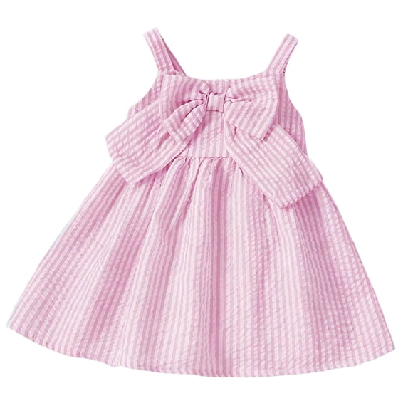 Zpanxa Girls Dresses, Toddler Striped Sundress Bow Accent Sleeveless Casual Dresses Pink 0-1 Month