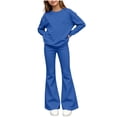 thumbnail image 1 of Zpanxa Girls Fall Outfits Solid Color Long Sleeve Crew Neck Top and Flared Pants Two Piece Set, 1 of 6