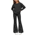 thumbnail image 1 of Zpanxa Girls Fall Outfits Solid Color Long Sleeve Crew Neck Top and Flared Pants Two Piece Set, 1 of 6