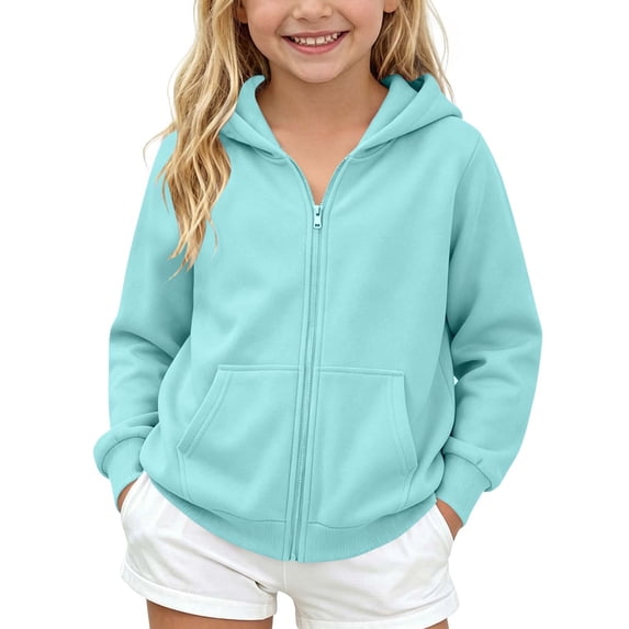 Zpanxa Girls Fleece Jacket Hooded Zip Up Sweatshirt Solid Color Lined Casual Jacket with Pockets