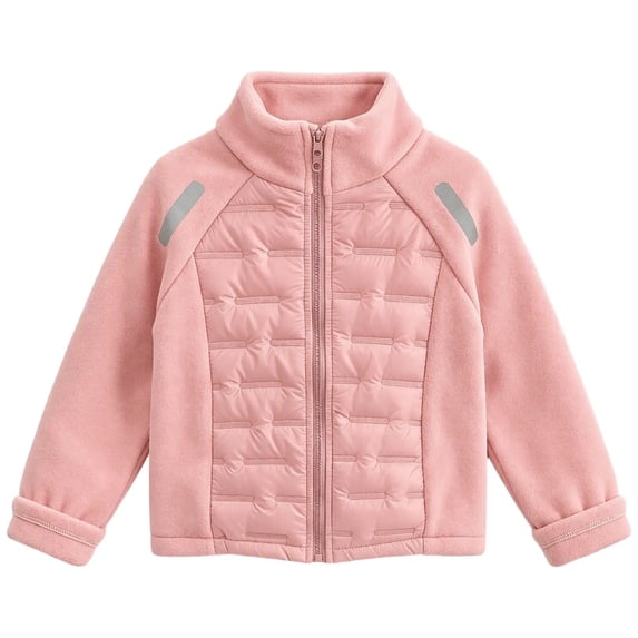 Zpanxa Girls Fleece Jacket Spliced Quilted Jacket Sleeves Stand Collar Zip Up Warm Outerwear