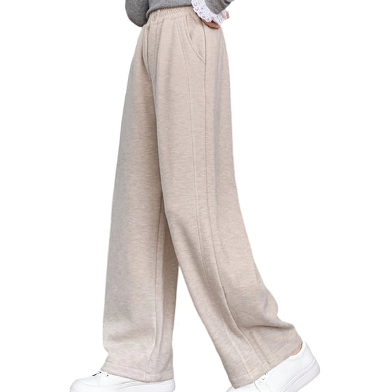 Zpanxa Girls Fleece Lined Wide Leg Jeans Cherry Detail Thermal Denim Pants Winter Kids Trousers Jeans for Girls