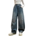 thumbnail image 1 of Zpanxa Girls Fleece Lined Wide Leg Jeans Cherry Detail Thermal Denim Pants Winter Kids Trousers Jeans for Girls, 1 of 9