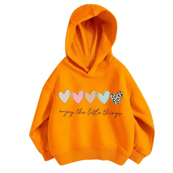 Zpanxa Girls Heart Print Hooded Sweatshirt Set, 2-Piece Lightweight Pullover with Matching Pants, Long Sleeve Spring Fall Outfit for Toddler 2-6 Years