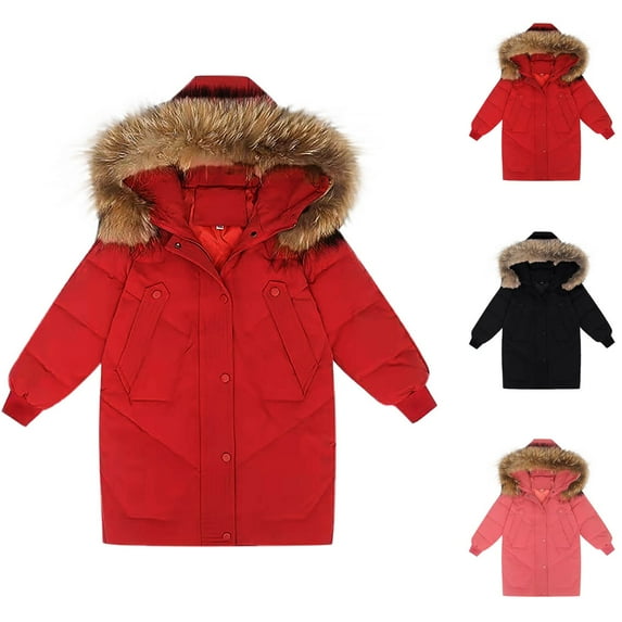 Zpanxa Girls Hooded Down Coat 10-14 Years Thickened Warm Winter Parka Long Sleeve Solid Color Puffer Jacket for Teen Snow Days