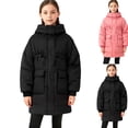 thumbnail image 1 of Zpanxa Girls Hooded Drawstring Waist Long Puffer Jacket Kids Loose Bubble Warm Winter Coat with Big Cargo PocketsPink 11-12Years, 1 of 5