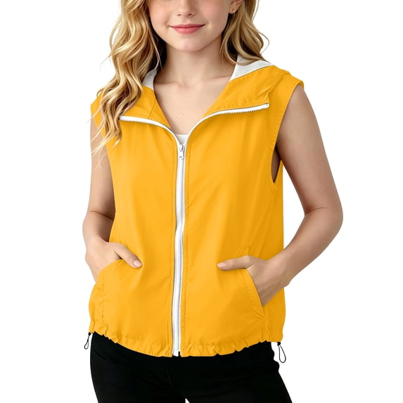 Zpanxa Girls Hoodies Girls Waterproof Hooded Vest Jacket Lightweight Sleeveless Puffer Zip Up Raincoat Windbreaker Outerwear Casual Sportswear