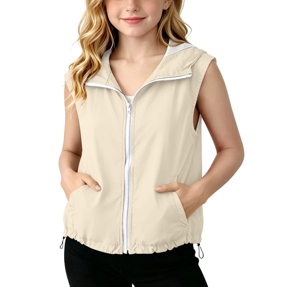 Zpanxa Girls Hoodies Girls Waterproof Hooded Vest Jacket Lightweight Sleeveless Puffer Zip Up Raincoat Windbreaker Outerwear Casual Sportswear