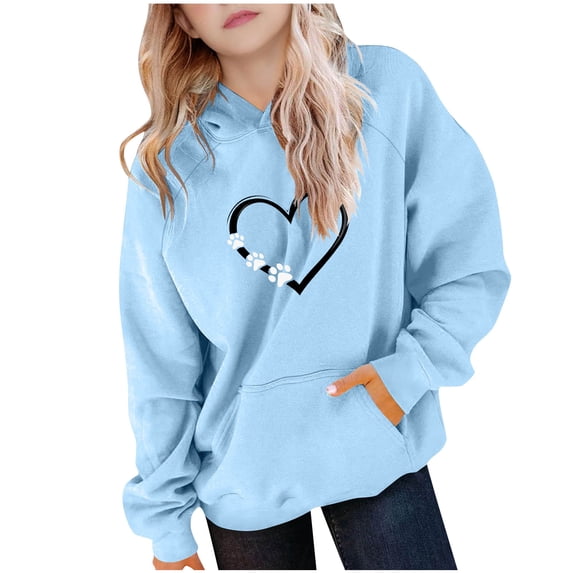 Zpanxa Girls Hoodies Kids Girls Hooded Sweatshirt Pullover Long Sleeve Heartbeat Heart Graphic Pattern Kangaroo Pocket Casual Athletic Top
