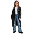 thumbnail image 1 of Zpanxa Girls Leather Jacket Kids Lapel Double Breasted Long PU Leather Motorcycle Trench Coat Girls Spring Fall Street Wind Jacket, 1 of 9