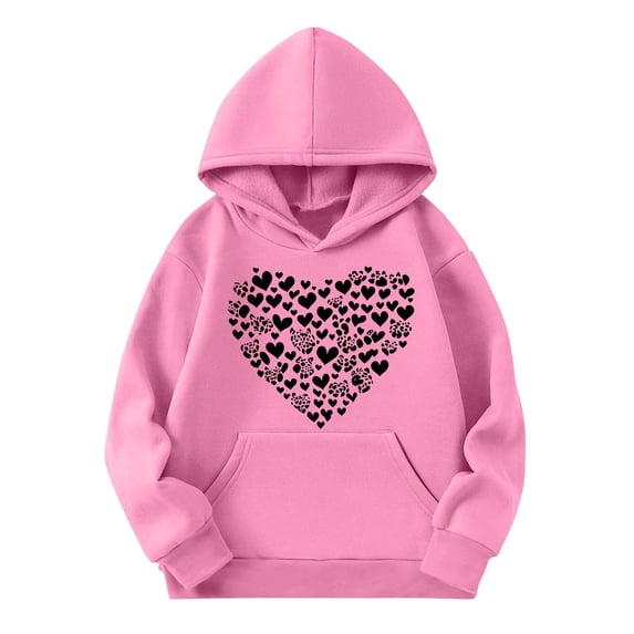 Zpanxa Girls Leopard Print Heart Hoodie Sweatshirt Long Sleeve Pullover Kangaroo Pocket Toddler