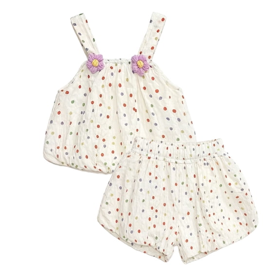 Zpanxa Girls Light Green Floral Sleeveless Top and Shorts Set 3D Flower Detail 2 Piece Summer Outfit