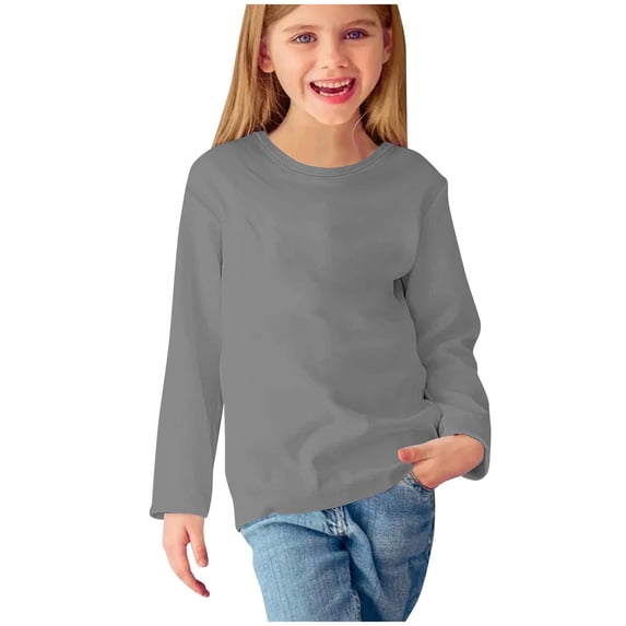 Zpanxa Girls Long Sleeve Crew Neck Shirts Solid Color Soft Knit Top Regular Fit Spring Fall Daily Wear Long Sleeve Shirts for Girls