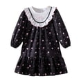 thumbnail image 1 of Zpanxa Girls Long Sleeve Dress Girls' Long Sleeve Black Heart Print Dress White Lace Ruffle Collar Tiered Spring Autumn Outfit, 1 of 9