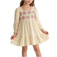 thumbnail image 1 of Zpanxa Girls Long Sleeve Dress Girls' Long Sleeve Cream Floral Embroidered Square Neck Dress Lantern Sleeve Spring Flower Girl Dress, 1 of 9