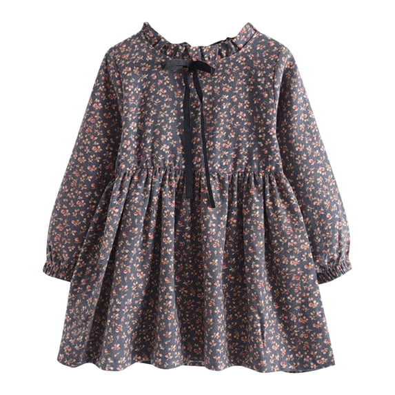 Zpanxa Girls' Long Sleeve Floral Print Dress Ruffle Collar Black Bow Tiered Spring Autumn Flower Girl Dress Flower Girl Dress