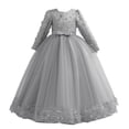 thumbnail image 1 of Zpanxa Girls' Long Sleeve Lace Applique Floor-Length Tulle Gown Bow Belt Wedding Flower Girl Dress Dresses for Girls, 1 of 6