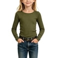 thumbnail image 1 of Zpanxa Girls Long Sleeve Shirts Solid Color Crew Neck Ribbed Knit Top Slim Fit Spring Fall Daily Wear Toddler Long Sleeve Shirt Girl, 1 of 5