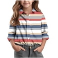 thumbnail image 1 of Zpanxa Girls Long Sleeve Striped Button Down Shirts Colorful Collared Top with Chest Pocket Regular Fit Daily Wear Blouse Long Sleeve Shirts for Girls, 1 of 6
