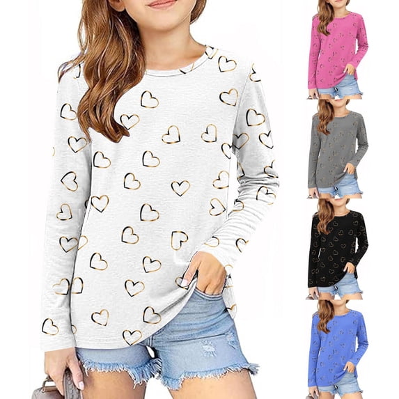 Zpanxa Girls Multi Color Crew Neck Long Sleeve T Shirt Curved Hem Casual Top Toddler Gray 3 Years