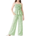 thumbnail image 1 of Zpanxa Girls Outfits Girls Pinstripe Cami Top and Wide Leg Pants Set Bow Print 2 Piece Casual Outfit, 1 of 7