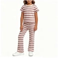 thumbnail image 1 of Zpanxa Girls Outfits Girls Striped Short Sleeve Tee and Flare Pants Set Ruffle Hem 2 Piece Casual Outfit, 1 of 5