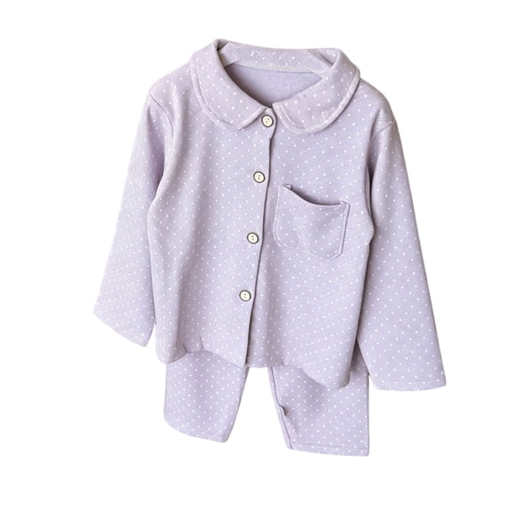 Zpanxa Girls' Pajama Sets Collared Button Down Top Polka Dot Pattern with Pocket Long Pants Soft Spring Fall Sleepwear for Kids Purple 9-10 Years
