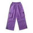 thumbnail image 1 of Zpanxa Girls Pants Girls Adjustable Hem Wide Leg Cargo Pants Elastic High Waist Multi Zipper Pocket Lightweight Streetwear Bottoms, 1 of 8