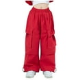 thumbnail image 1 of Zpanxa Girls Pants Girls Adjustable Hem Wide Leg Cargo Pants Elastic High Waist Multi Zipper Pocket Lightweight Streetwear Bottoms, 1 of 2
