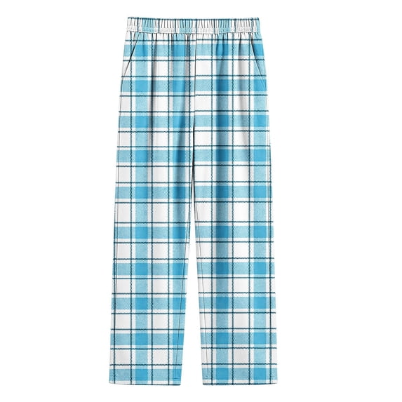 Zpanxa Girls Pants Plaid Pants Elastic Waist Straight Leg Loungewear with Side Pockets for Girls