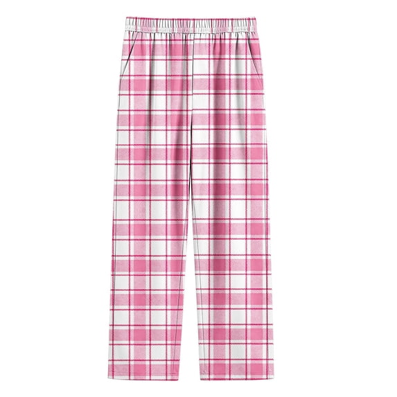 Zpanxa Girls Pants Plaid Pants Elastic Waist Straight Leg Loungewear with Side Pockets for Girls