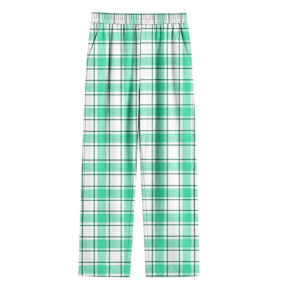 Zpanxa Girls Pants Plaid Pants Elastic Waist Straight Leg Loungewear with Side Pockets for Girls