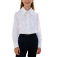 thumbnail image 1 of Zpanxa Girls Point Collar Long Sleeve Button Down Shirt Rhinestone Bow Decor Party Top Toddler White 7 Years, 1 of 8
