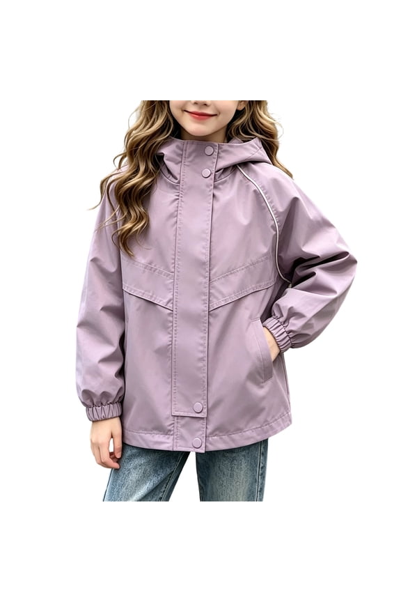 Girls Rain Jacket Hooded Waterproof Windproof Outdoor Coat with Pockets Purple 3-4 Years