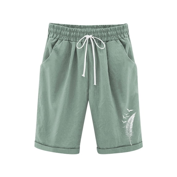 Zpanxa Girls Running Shorts Cotton Linen Summer Drawstring Shorts Pockets Print Green 5 Years