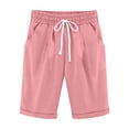 thumbnail image 1 of Zpanxa Girls Running Shorts Solid Cotton Linen Drawstring Knee Length Shorts Pockets Pink 10 Years, 1 of 7